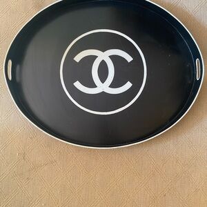 Black Oval Tray with White Logo